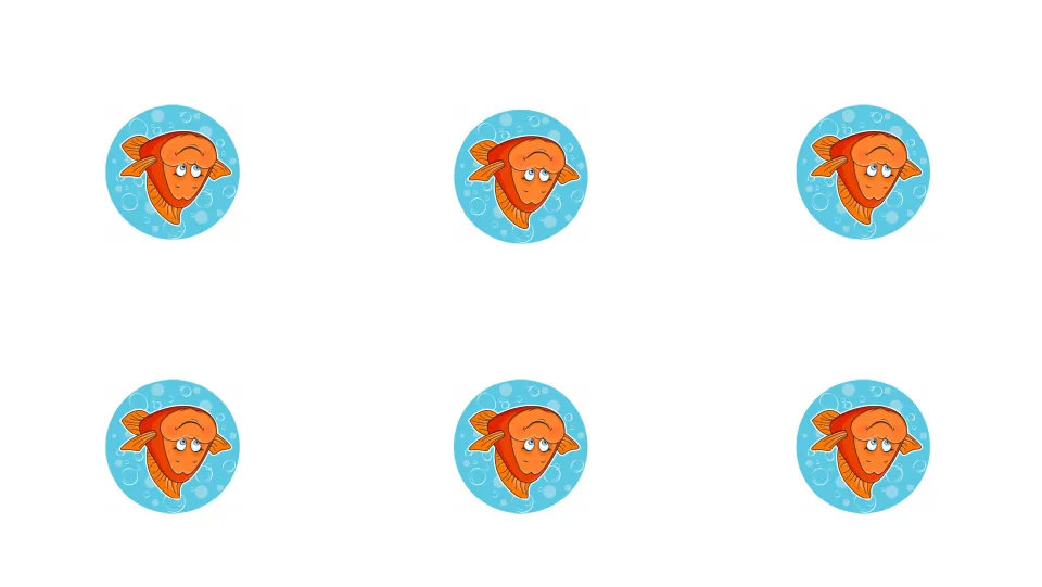 Six matching fish illustrations form a card-back sheet for the communication game’s question cards