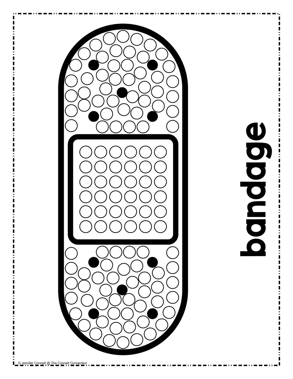 Bandage dot art: children dab paint into the circles covering a large adhesive bandage, including its square center pad