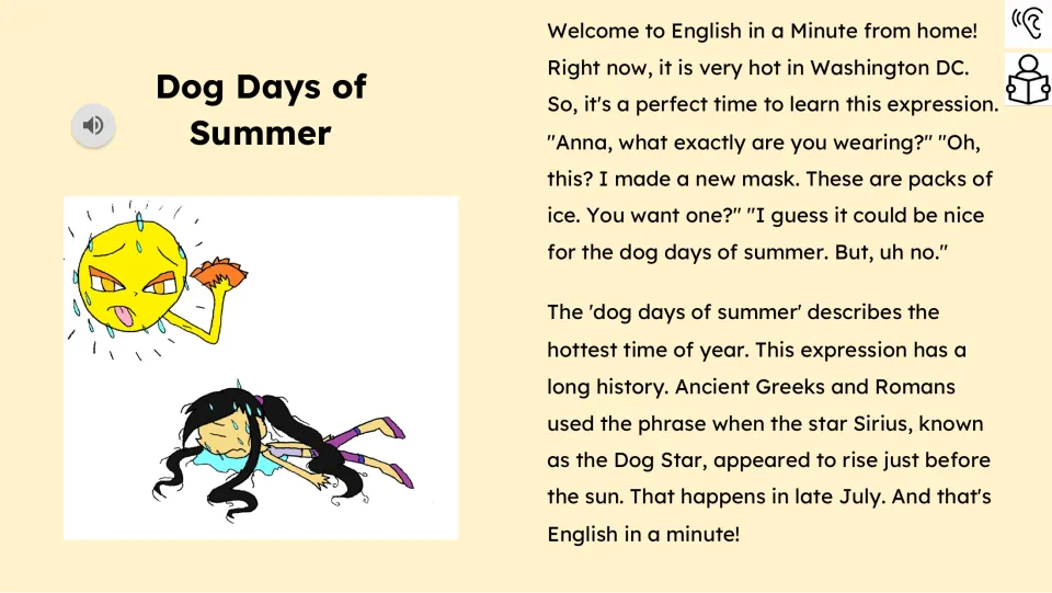 Reading passage with audio explains the hottest-time-of-year meaning and its connection to Sirius, the Dog Star.