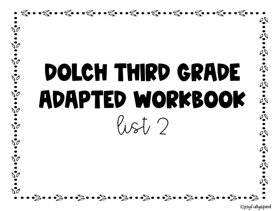 Cover of the Dolch Third Grade Adapted Workbook, labeled List 2, introducing the sight-word practice resource