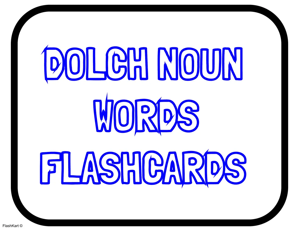 Title card reading Dolch Noun Words Flashcards in blue outlined letters, opening the set of picture word cards