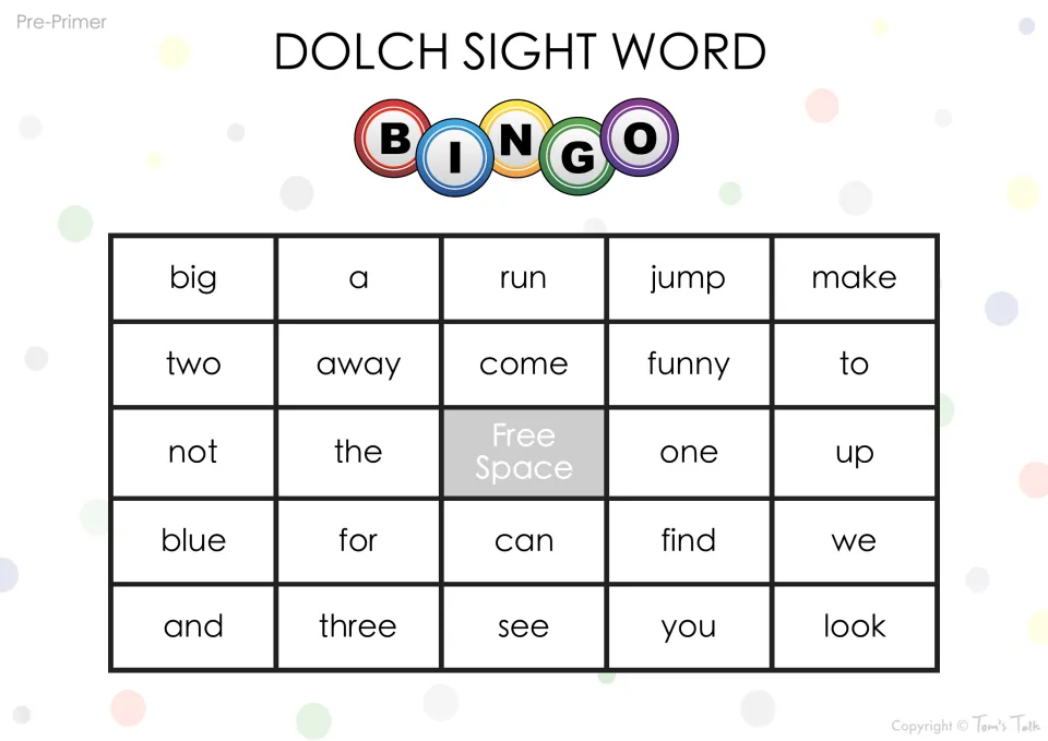 Sight word bingo card: students listen and mark words like big, a, run, jump, make, find, the, three and look