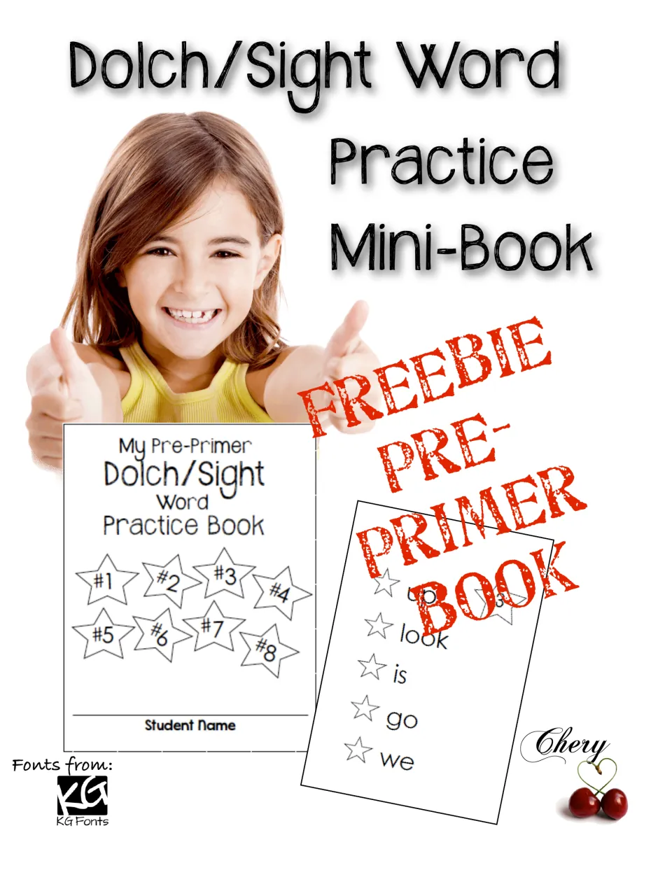 Dolch Sight Word Practice Mini-Book cover showing a pre-primer booklet with 8 numbered stars and a word list page