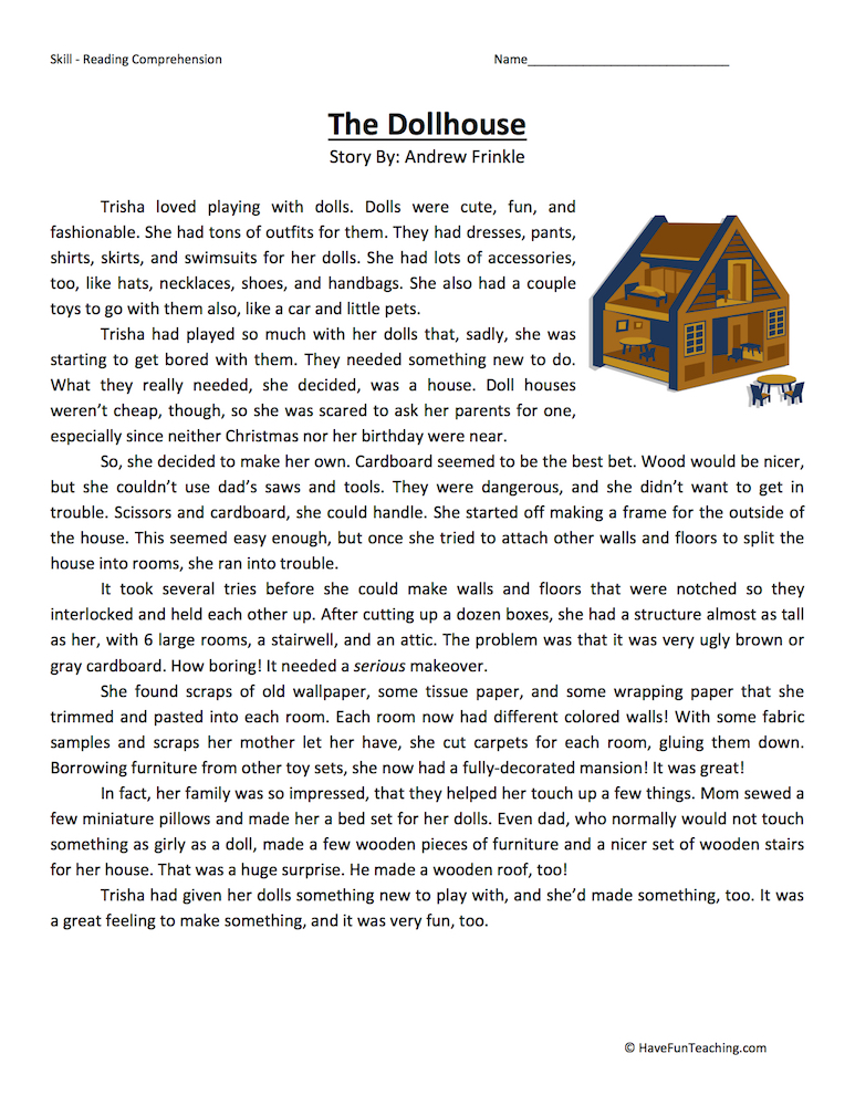 Dollhouse - Reading Comprehension Worksheet teaching resource preview