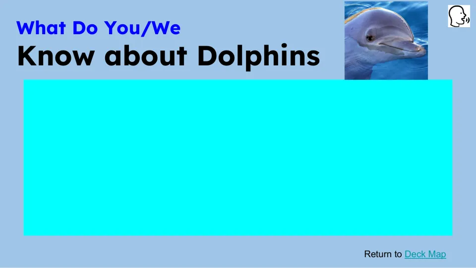 Prior-knowledge lesson slide asks What Do You/We Know about Dolphins and leaves space to record responses.