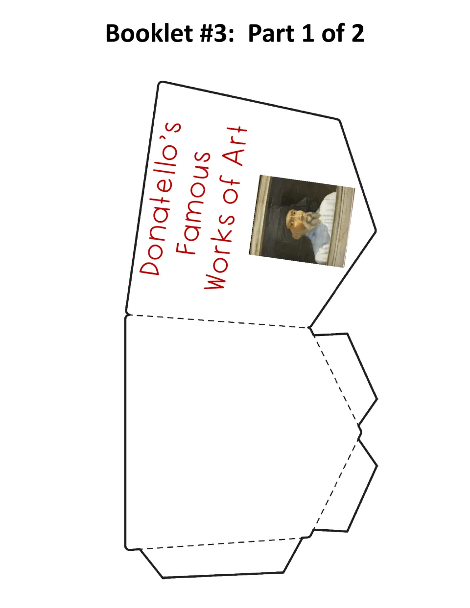 Artwork booklet part 1 provides a foldable pocket template titled Donatello’s Famous Works of Art with his portrait