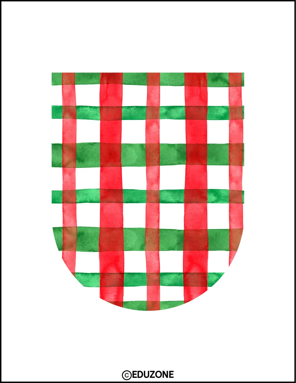 Christmas decor cut-out shape with a rounded bottom in red and green watercolor gingham plaid on white