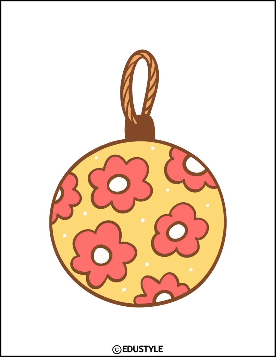 Smaller yellow ornament with coral flowers and a rope loop for the Cowboy Christmas bulletin board or door
