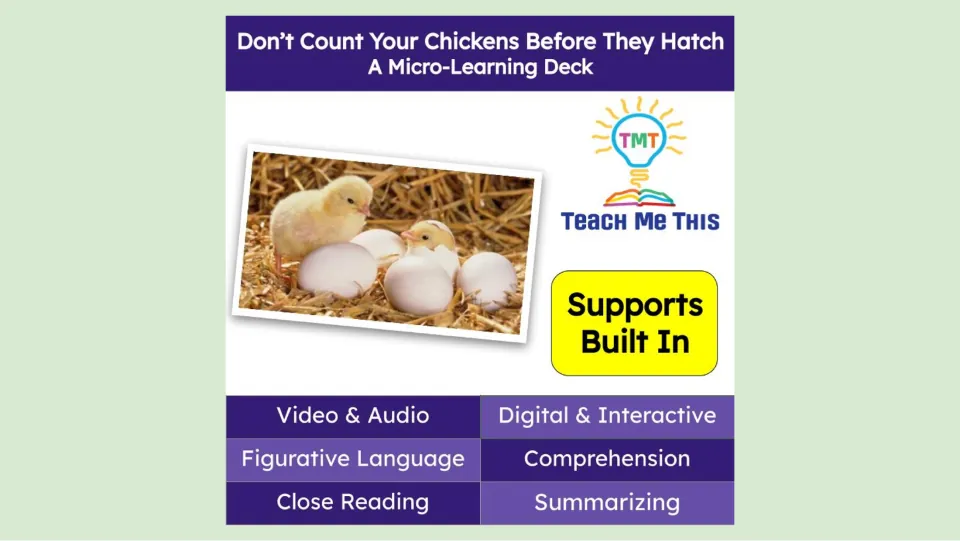 Cover of Don't Count Your Chickens Before They Hatch, a micro-learning deck for figurative language practice