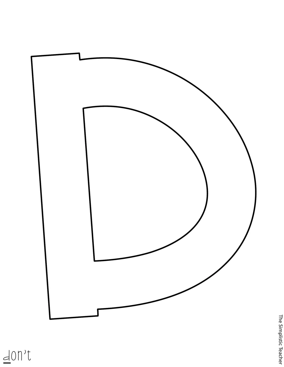 Blank outline of a capital D, the first letter of "don't", for tracing onto colored paper and cutting out for the door