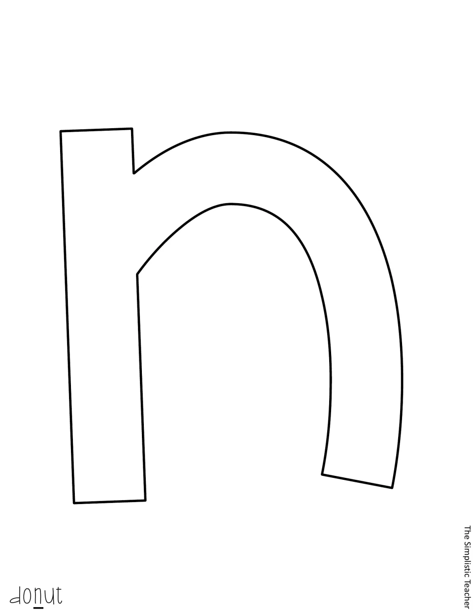 Letter template: large lowercase n outline to cut out, with the word guide underlining its place in the heading