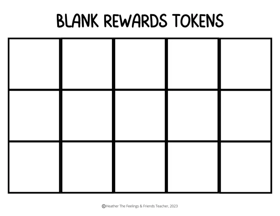 Blank rewards tokens sheet: 15 blank cards for adding students' preferred incentives to the token boards