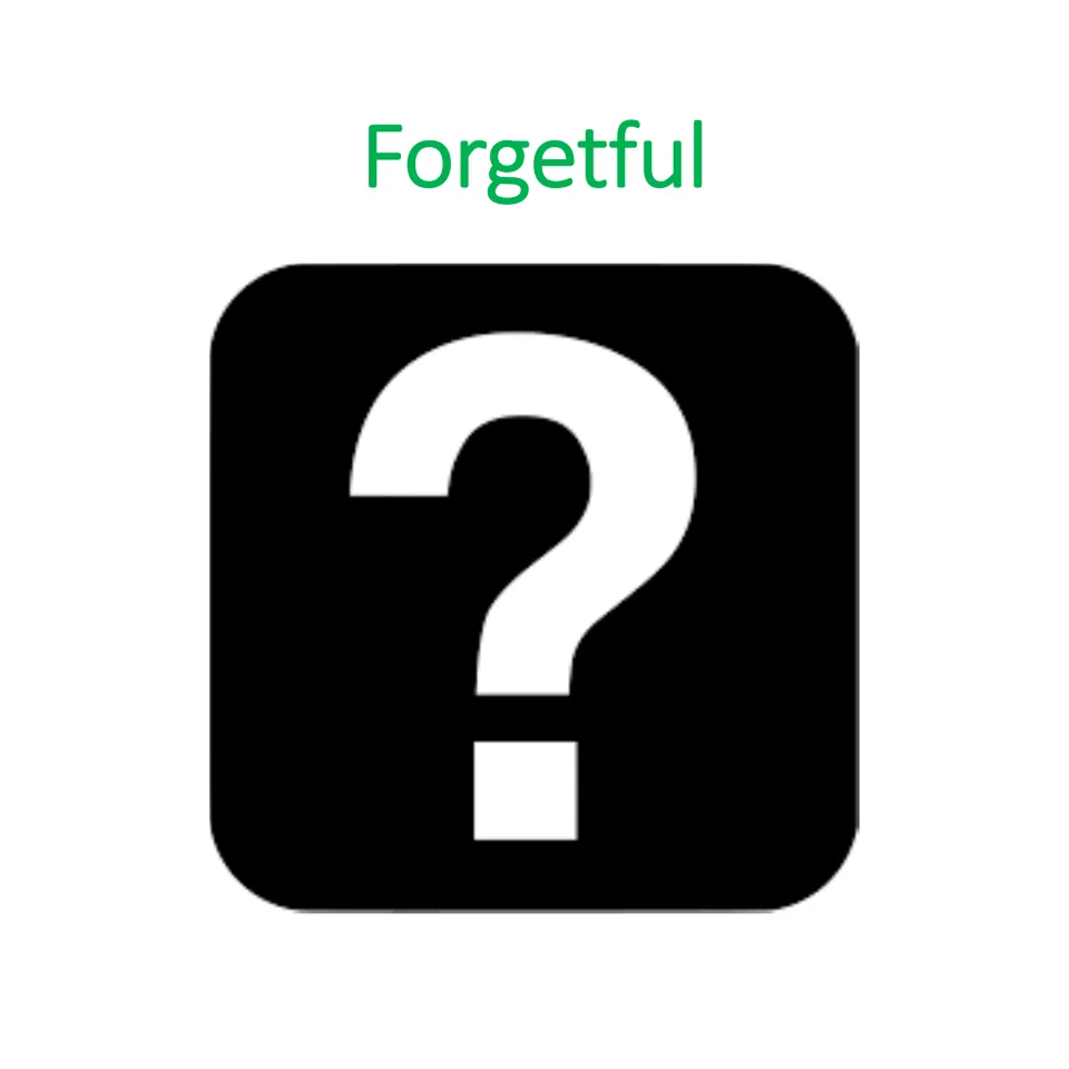 Forgetful roommate character card for the partner dorm role-play, illustrated by a large question mark