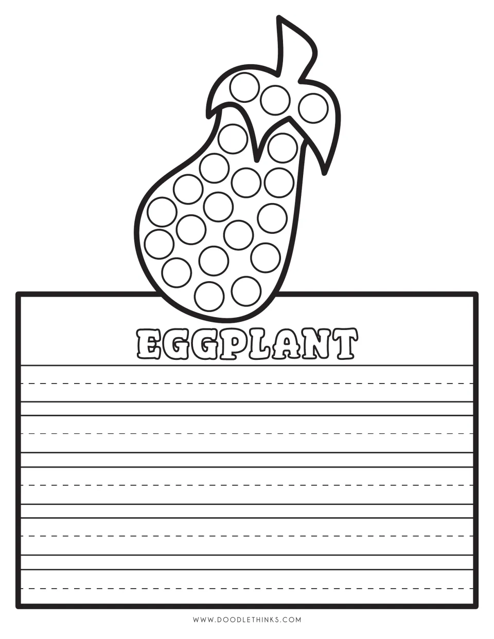Eggplant: children paint the dots on an eggplant and its leafy top, then write a few sentences describing the vegetable