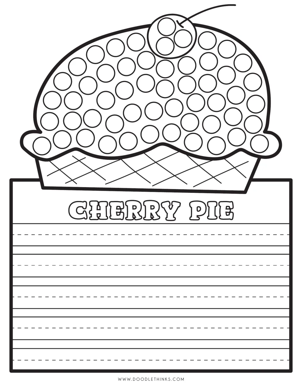 Cherry Pie: learners paint dots on a pie topped with a cherry above a lattice crust, then write about the dessert