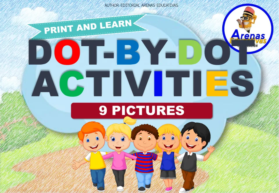Cover of the transportation dot activity set, labeled 'PRINT AND LEARN', 'DOT-BY-DOT ACTIVITIES' and '9 PICTURES'