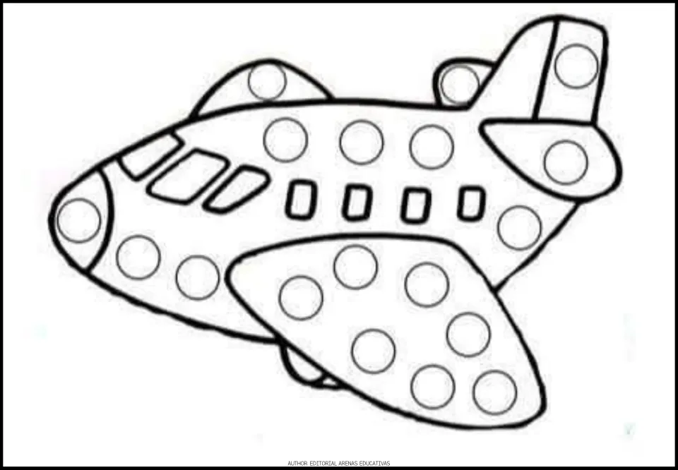 Transportation dot activity sheet 4 of 9: an airplane viewed from the side with circles on its body and wings