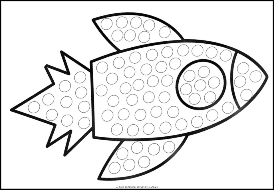 Transportation dot activity sheet 6 of 9: a rocket with circles across its nose, body, window, fins and flame