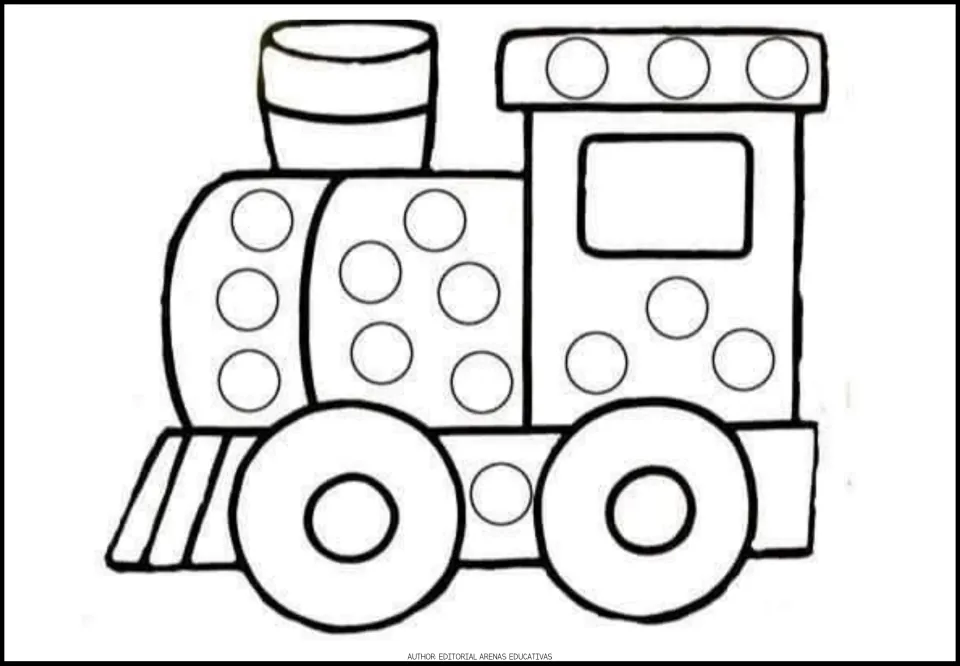 Transportation dot activity sheet 8 of 9: a steam locomotive with circles on its boiler, cab and roof