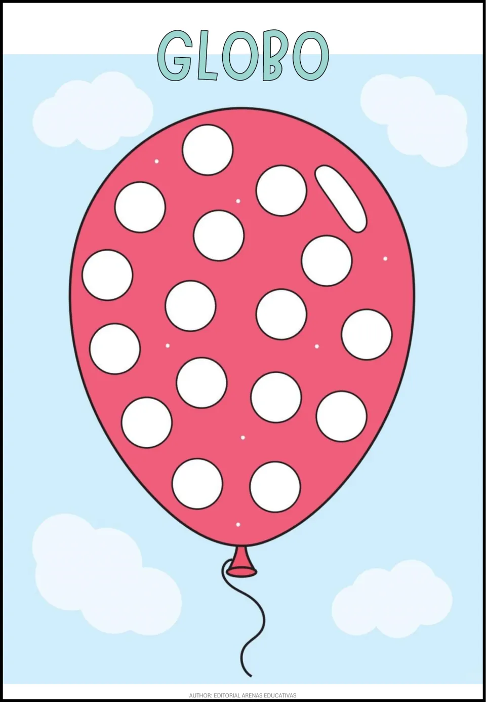 Spanish dot activity sheet labeled GLOBO (balloon), featuring a balloon with large blank circles to fill