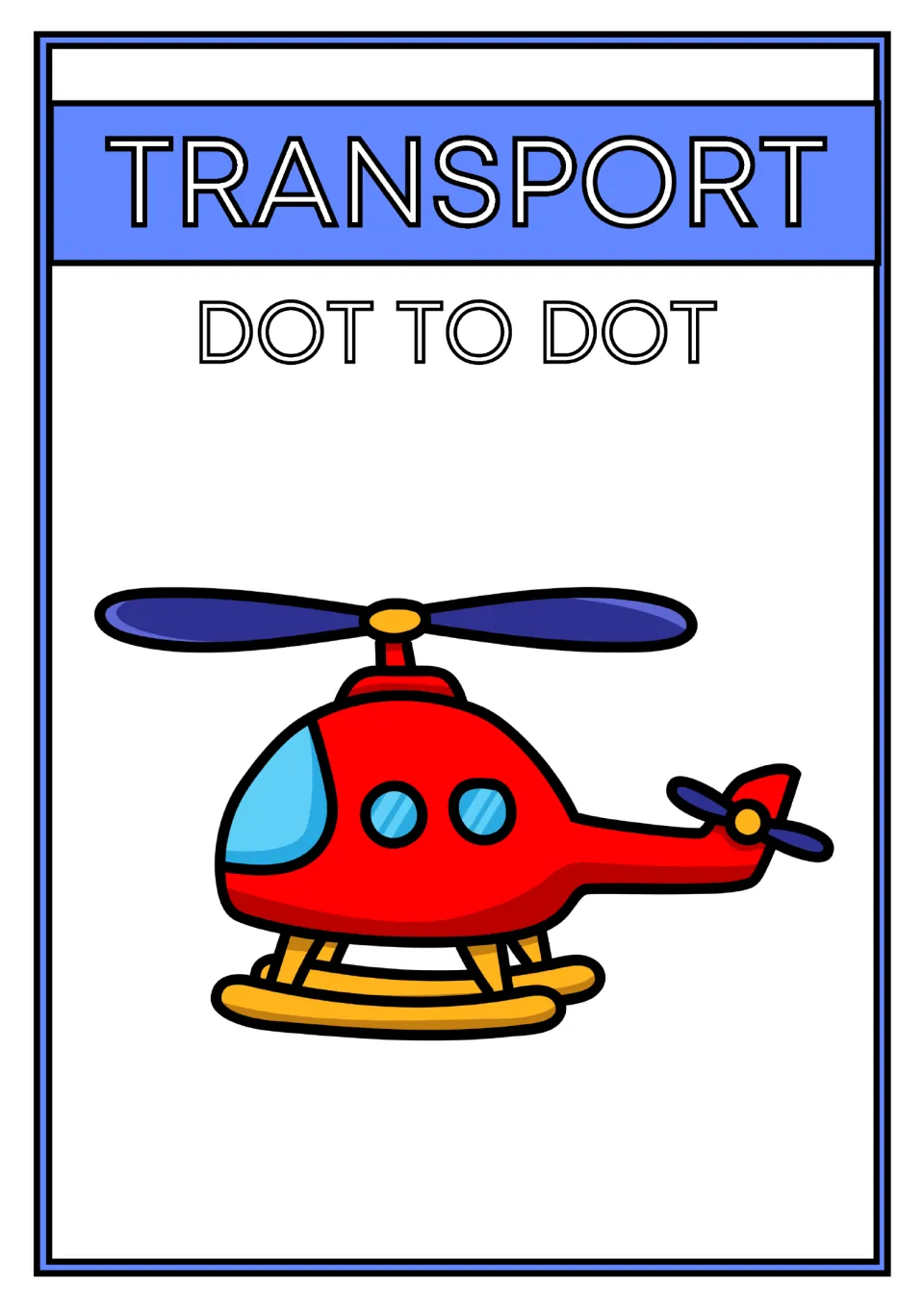 Interior cover of the transportation dot-to-dot packet, showing a red helicopter under 'TRANSPORT DOT TO DOT'