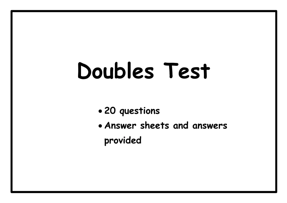 Doubles Test cover: a 20-question doubling test, noting that answer sheets and the answers are provided