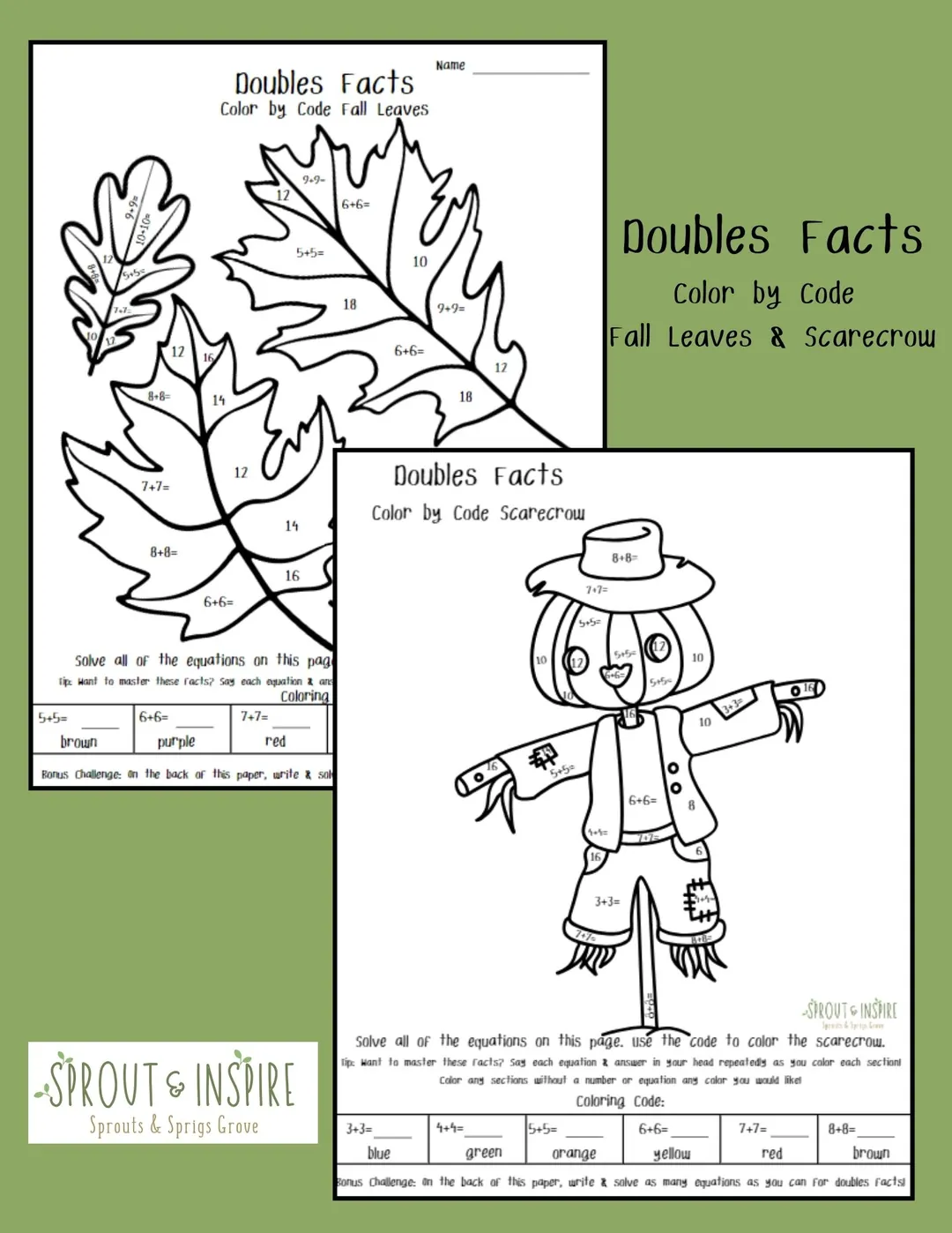 Doubles Color by Code Fall Leaf and Scarecrow Edition – cover