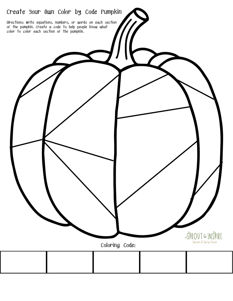 Blank pumpkin template for creating a color-by-code activity using equations, numbers, or words.