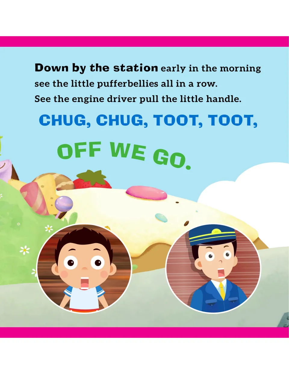 Final full verse and refrain as close-ups of a boy and the conductor show surprised, open-mouthed faces