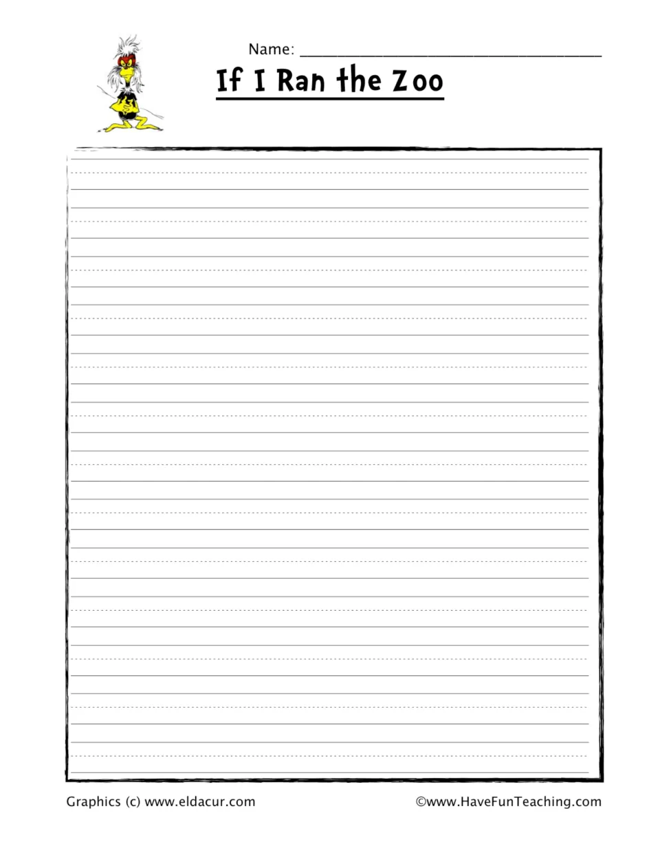 If I Ran the Zoo descriptive paragraph: students write about their creature's name, what it eats and how it acts