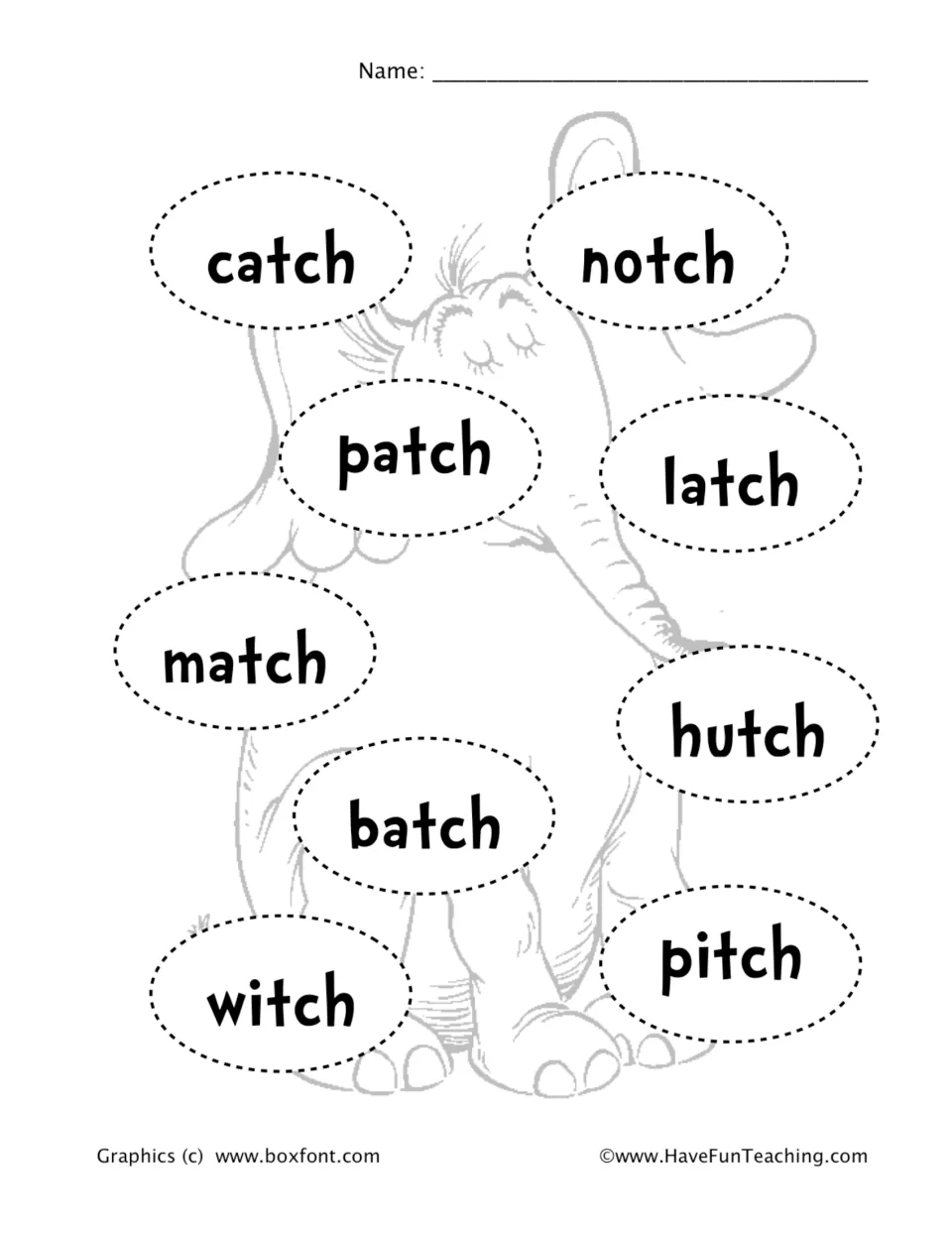 Nine egg cut-outs to read and sort by ending: catch, notch, patch, latch, match, hutch, batch, witch, pitch