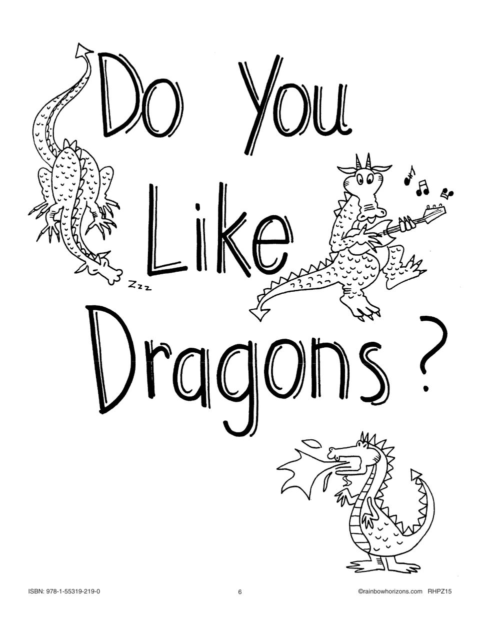 Big Book cover pattern reads “Do You Like Dragons?” with sleeping, guitar-playing, and fire-breathing dragons