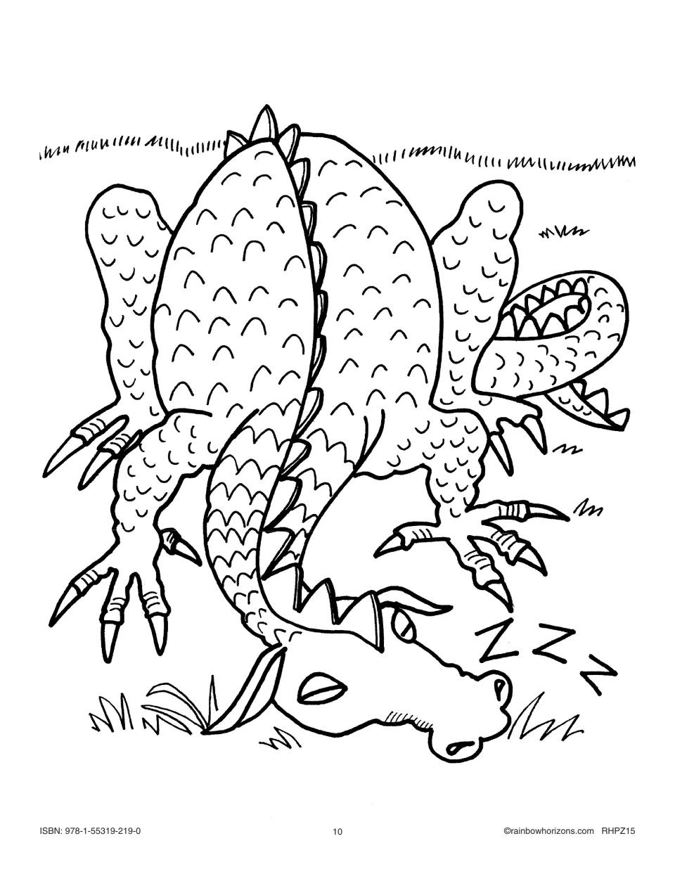 Big Book illustration pattern shows a sleeping dragon resting its head on the ground beside “Z Z Z”