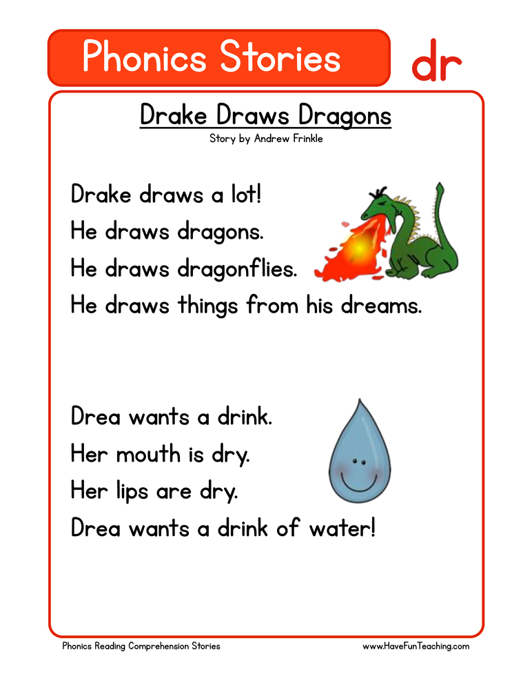 Drake Draws Dragons DR Phonics Stories Reading Comprehension Worksheet teaching resource preview