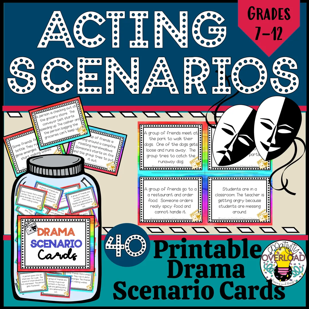 Drama Scenario Task Cards – 40 Acting Prompts – cover