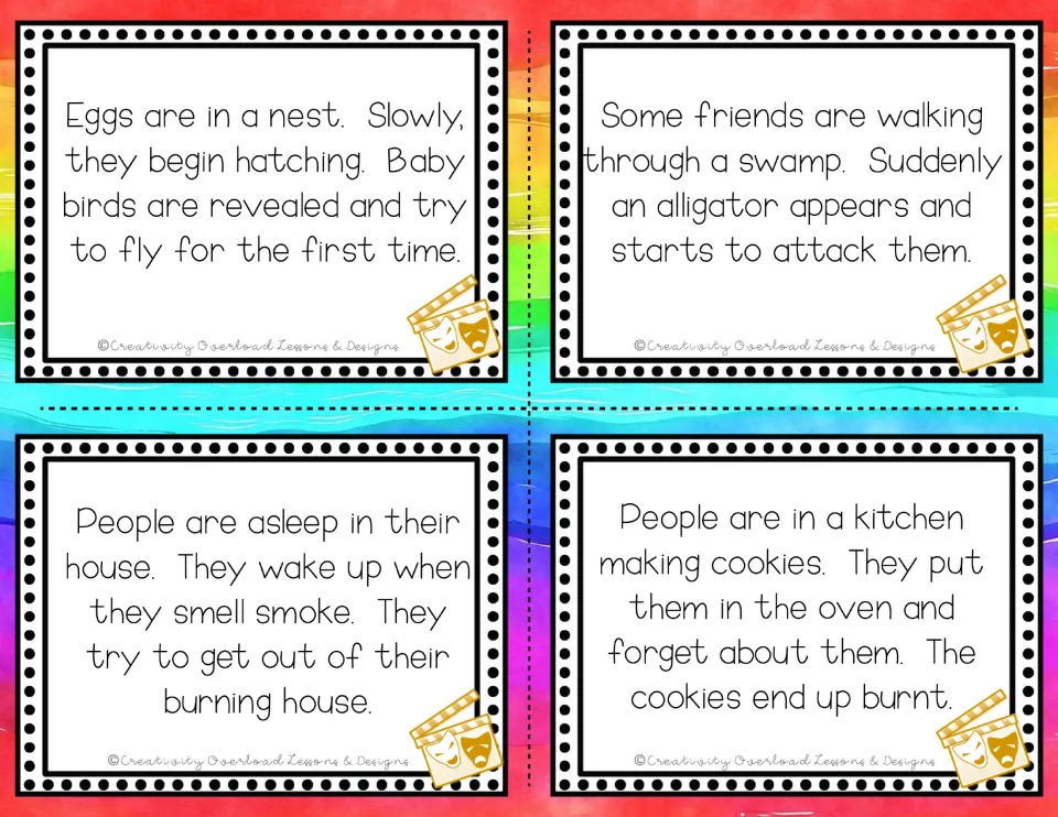 Improv prompts: baby birds hatching, a swamp alligator attack, escaping a smoky house fire and forgotten cookies burning