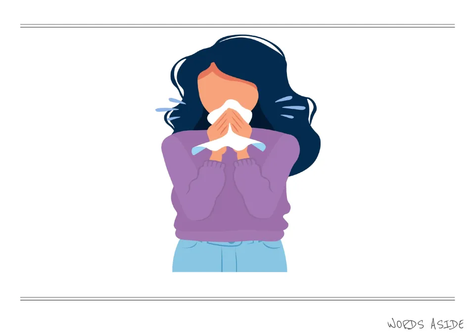 Story-development illustration of a person holding a tissue to their nose, for creating an original story