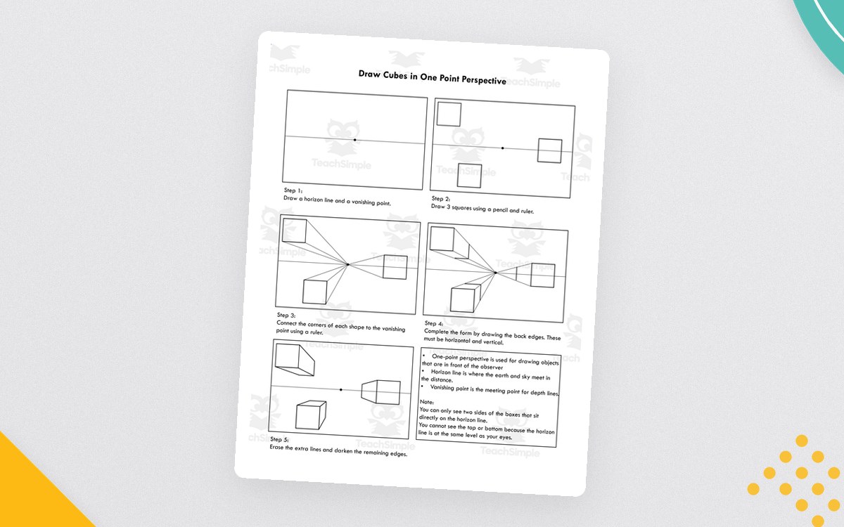 Drawing Cubes in One Point Perspective – Art Lesson worksheet preview.