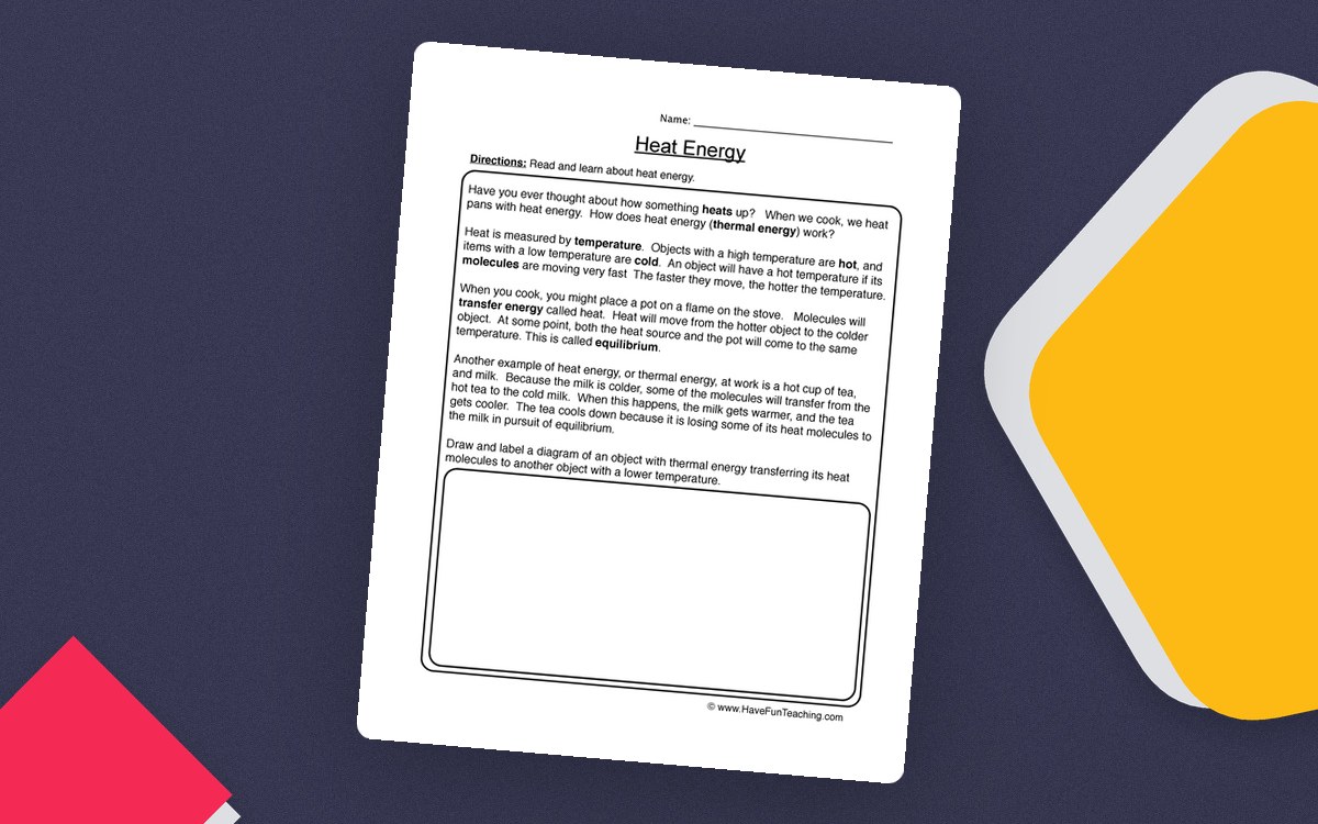 Drawing Heat Energy Worksheet preview: Thermal-energy informational reading