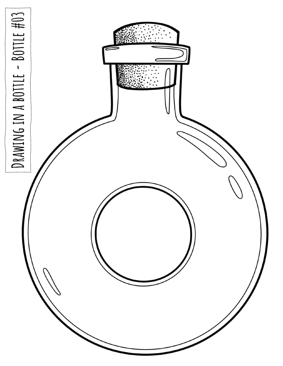 Bottle #03 drawing template: a round corked bottle with a circular opening in its center for drawing inside