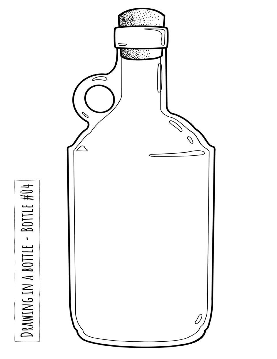 Bottle #04 drawing template: a tall corked jug with a small loop handle beside its neck for drawing inside