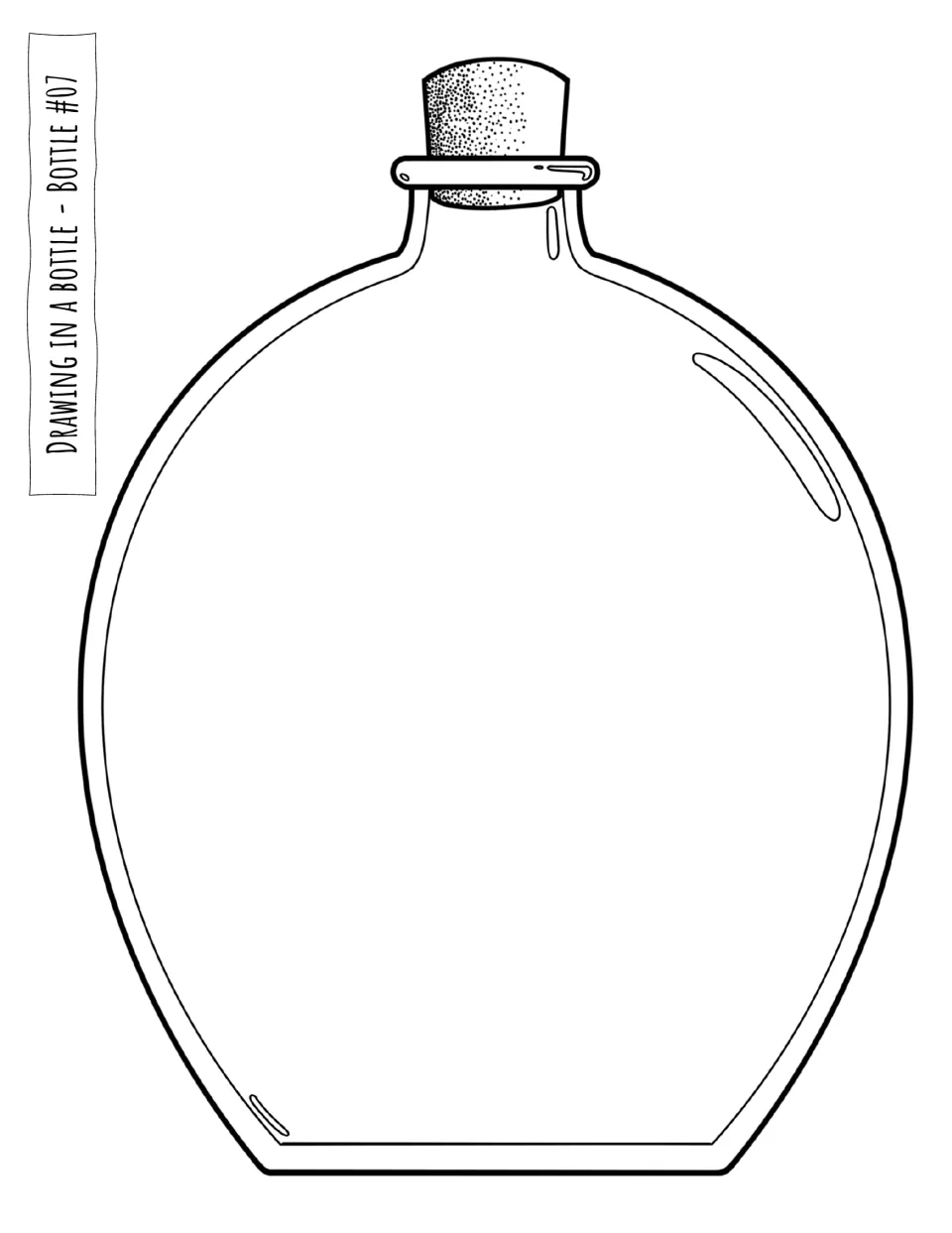 Bottle #07 drawing template: a large oval bottle with a flat base, short neck, and cork for drawing inside