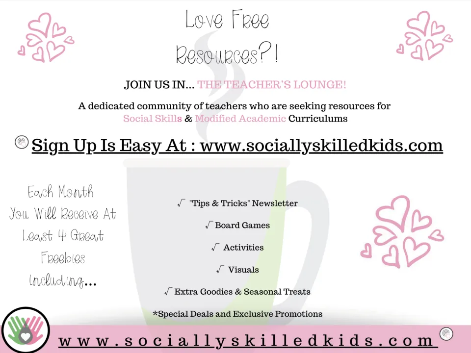 Promotional page inviting teachers to join The Teacher’s Lounge for free social skills resources