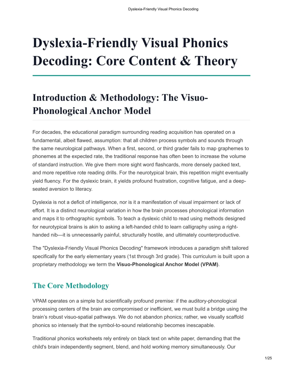 Educator manual introduction: the Visuo-Phonological Anchor Model and its approach to visual phonics