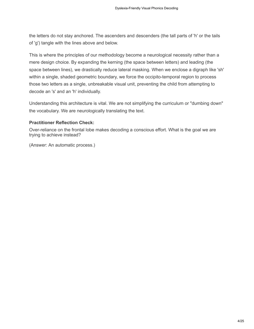 Chapter 1 continuation: letter and line spacing, grouping the digraph sh, and a reflection on automaticity