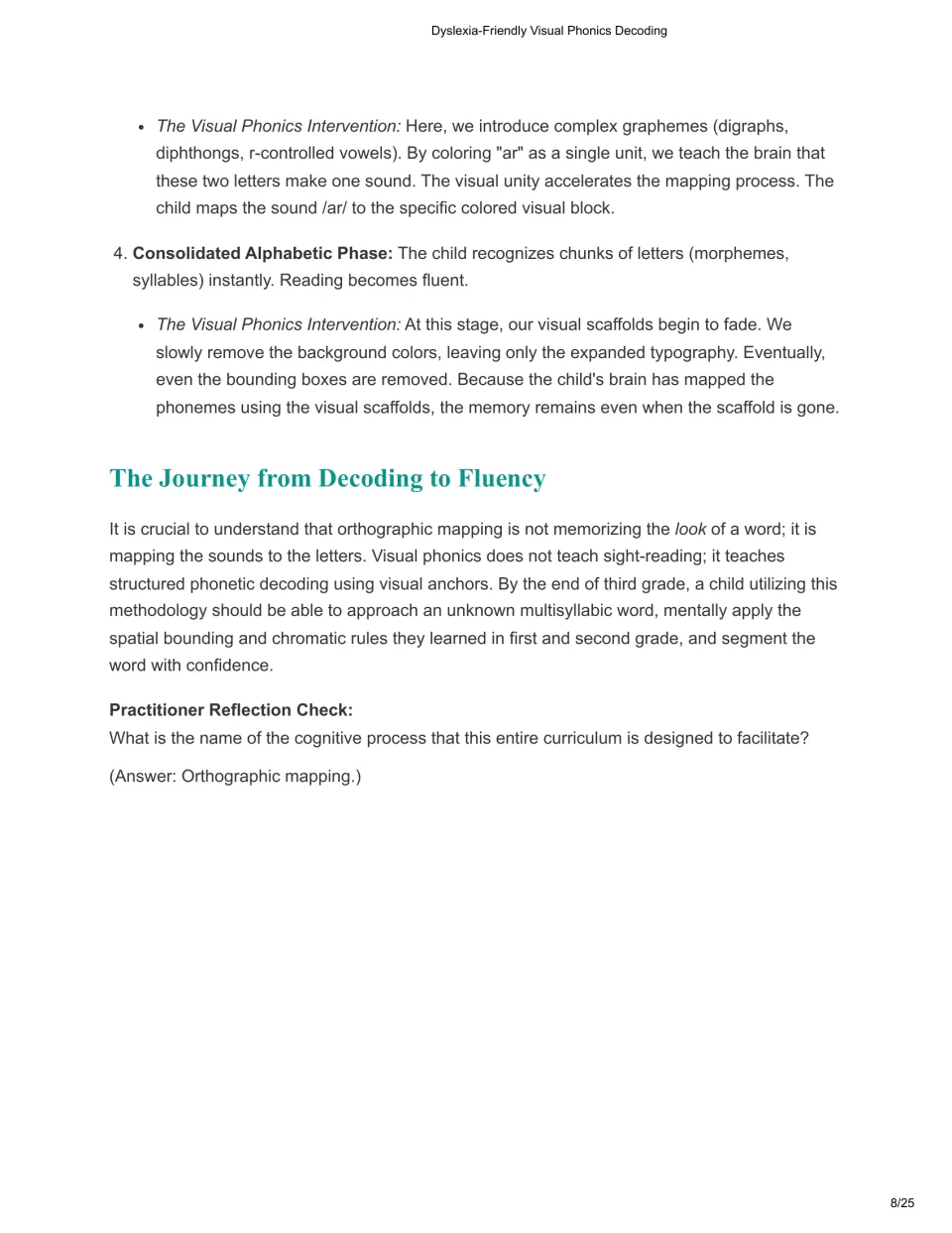 Chapter 3 continuation: complex graphemes, the consolidated alphabetic phase, and fading visual supports