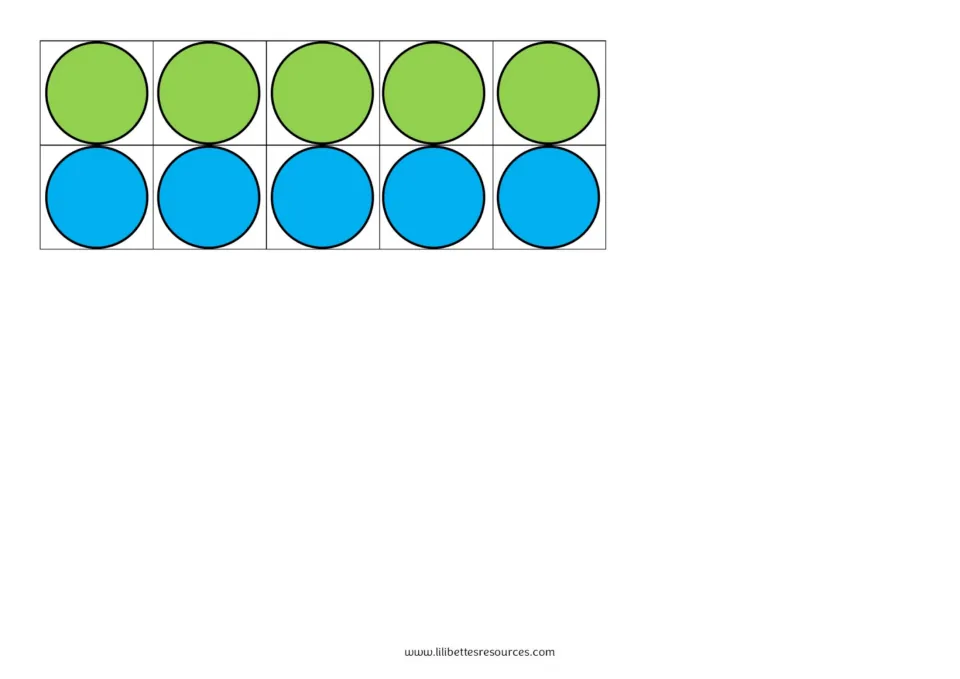 Circular counters to cut out: five green and five blue beads, one colour per player for building the towers
