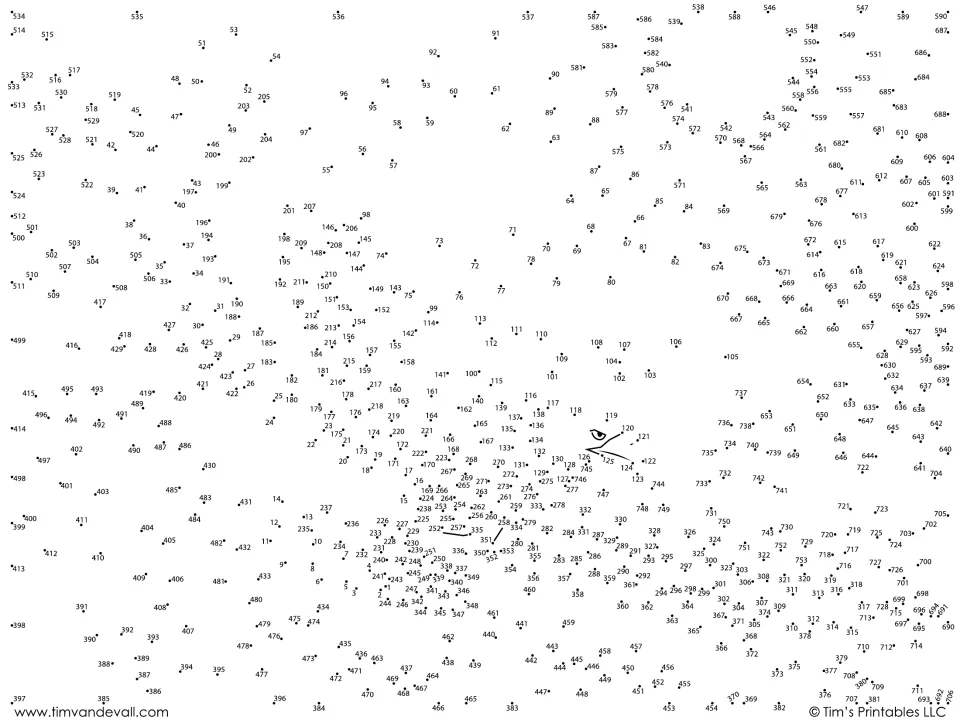 Eagle dot-to-dot: students join hundreds of numbered dots in order, starting at 1, to reveal a scene around an eagle's head