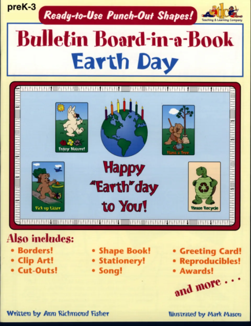 Earth Day: Bulletin Board-in-a-Book cover, preK-3, with a candle-topped Earth, four action signs and a list of extras