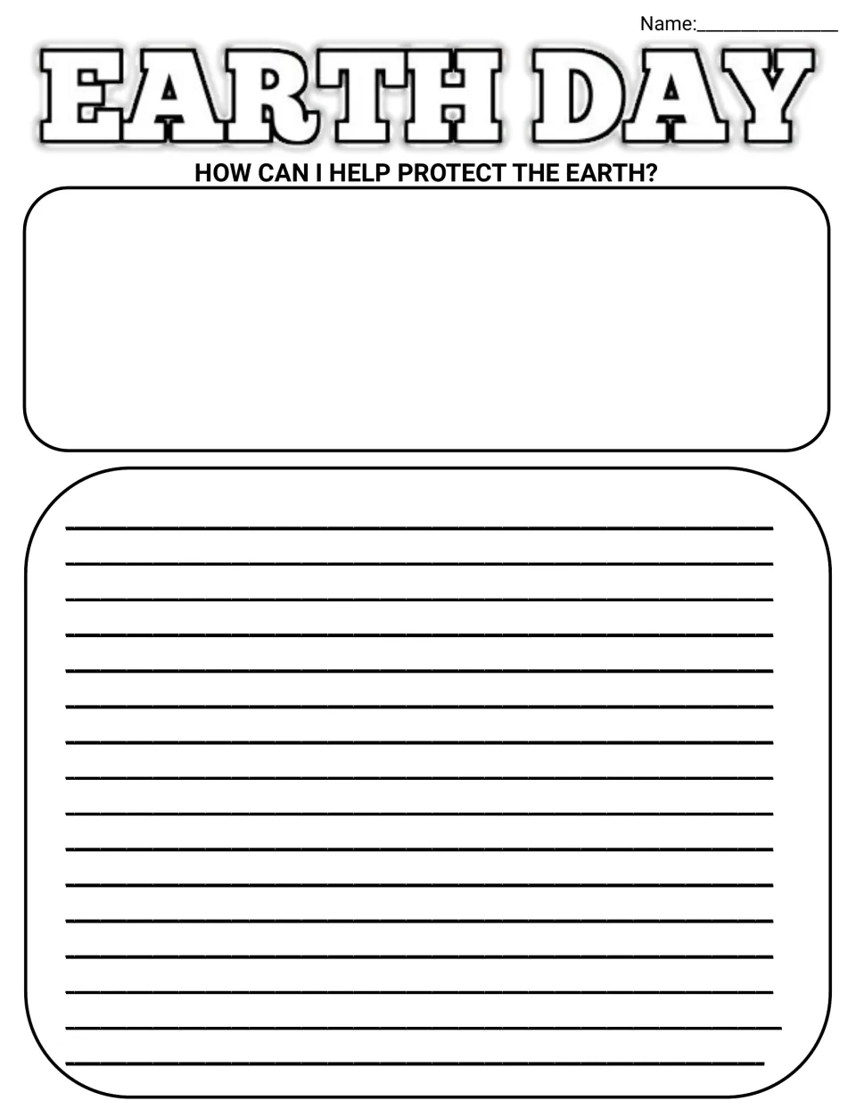 Earth Day writing prompt: students illustrate how they can help protect the Earth, then explain their idea in writing